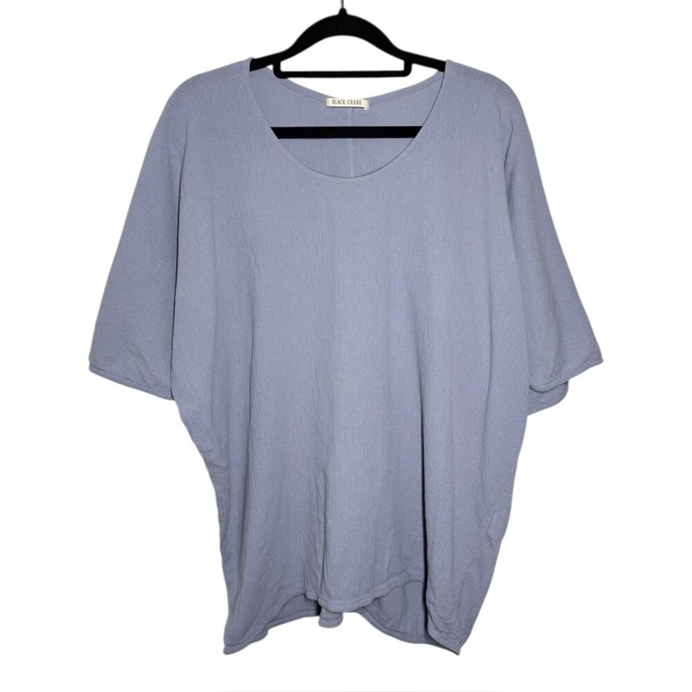 Black Crane Periwinkle Blue Lavender Cotton Crinkle Gauze Relaxed Tee XS